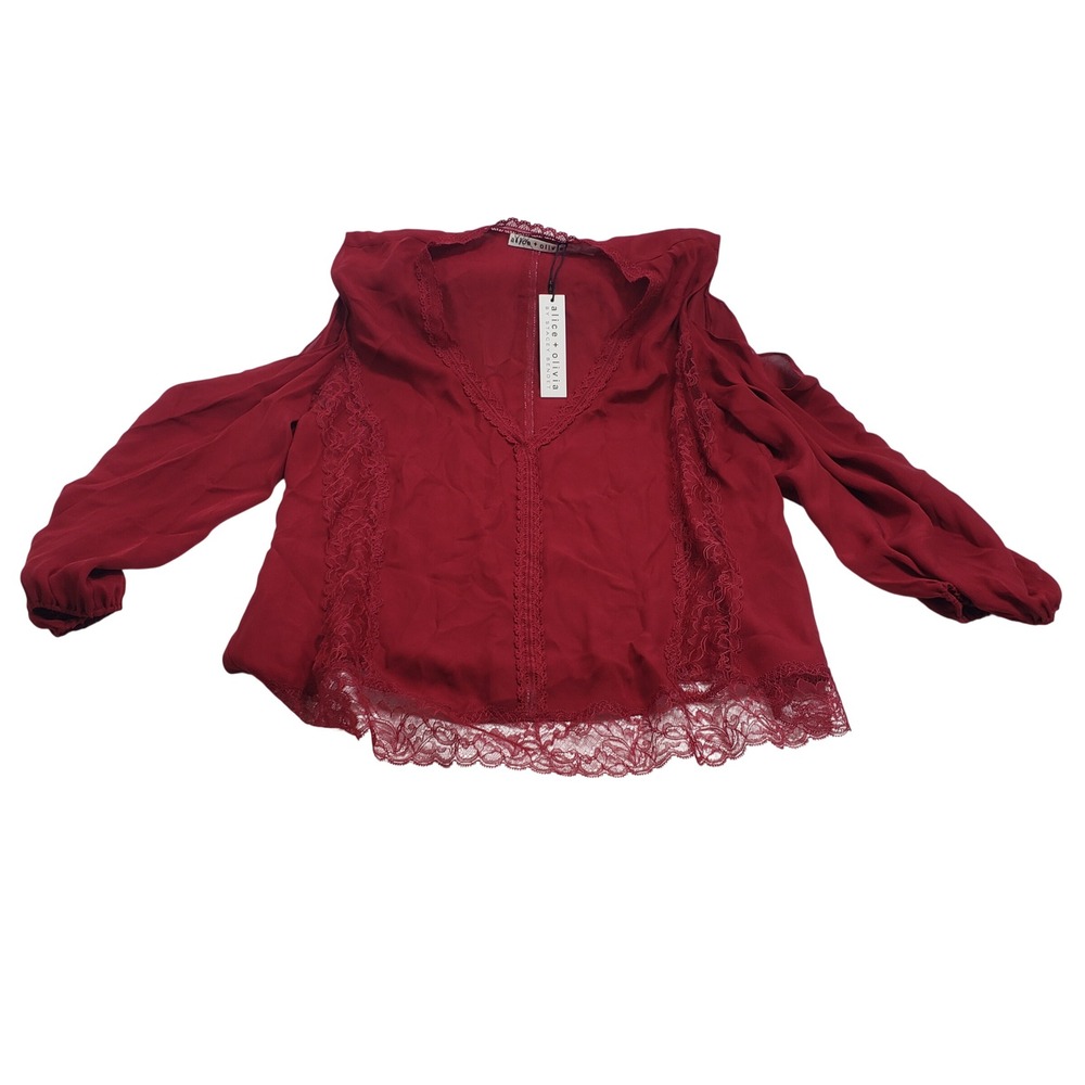 Alice + Olivia Womens Bordeaux Silk Lace Cold Shoulder Blouse L C610018673